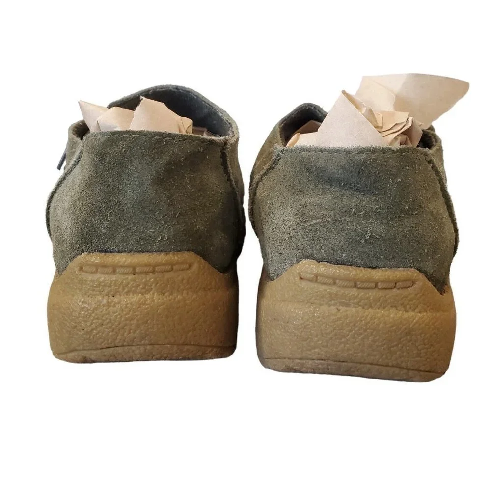 Vintage 90s Chunky Platform Shoes Slipon Suede Army Green Chukka Loafer Sz‎ 8.5